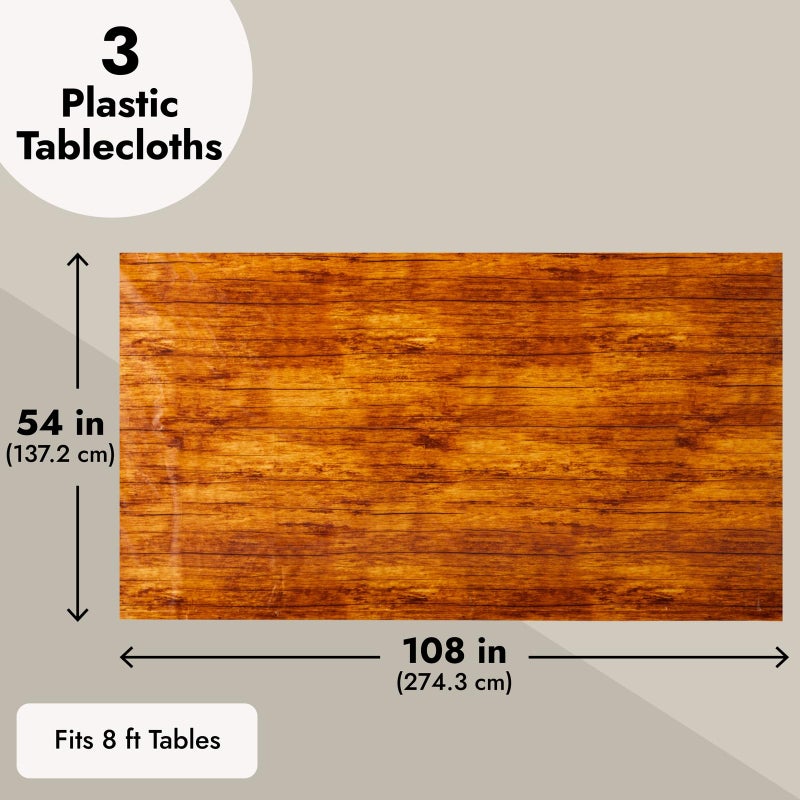 Blue Panda 3 Pack Wood Grain Tablecloth for Rectangle Tables, Brown Wooden Plastic Table Cover, 54x108 in Wood Tablecloth - Image 4